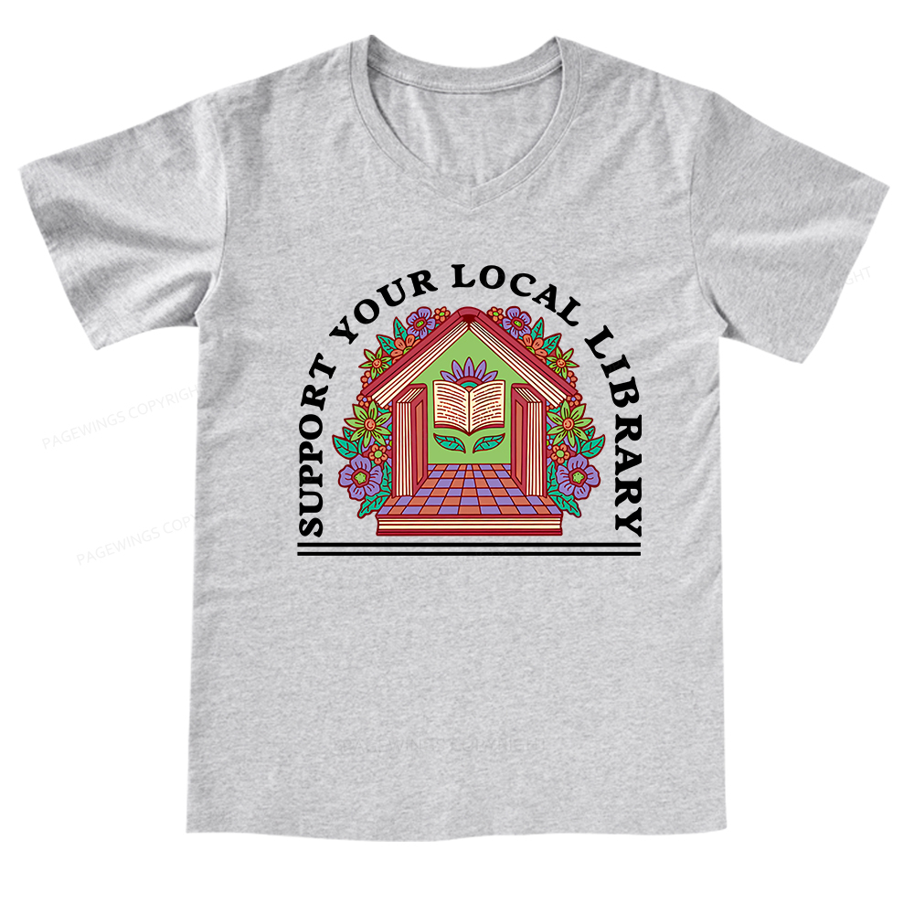 Pagewings Support Your Local Library V-neck T-shirt