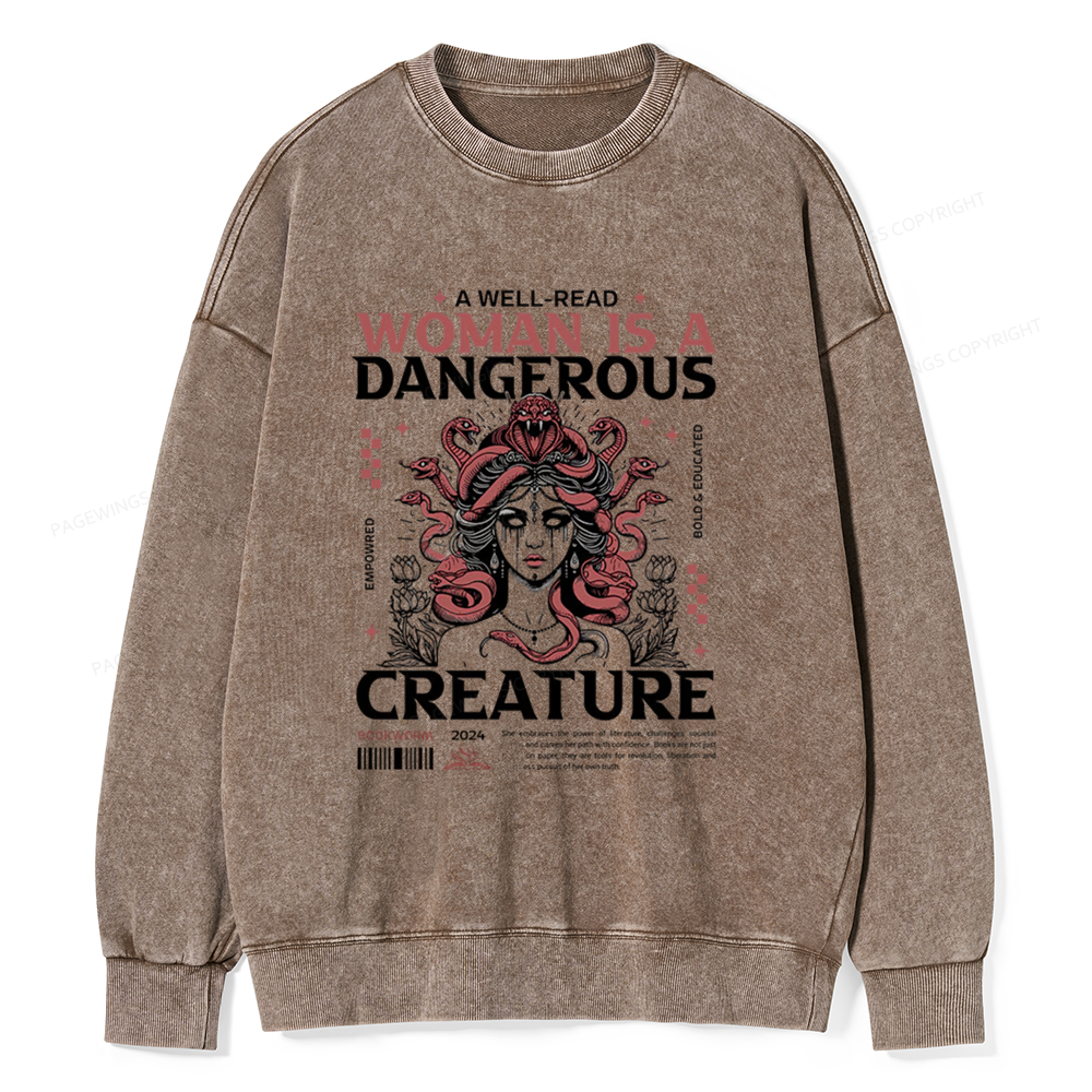 Pagewings A Well-Read Woman is A Dangerous Unisex Washed Sweatshirt