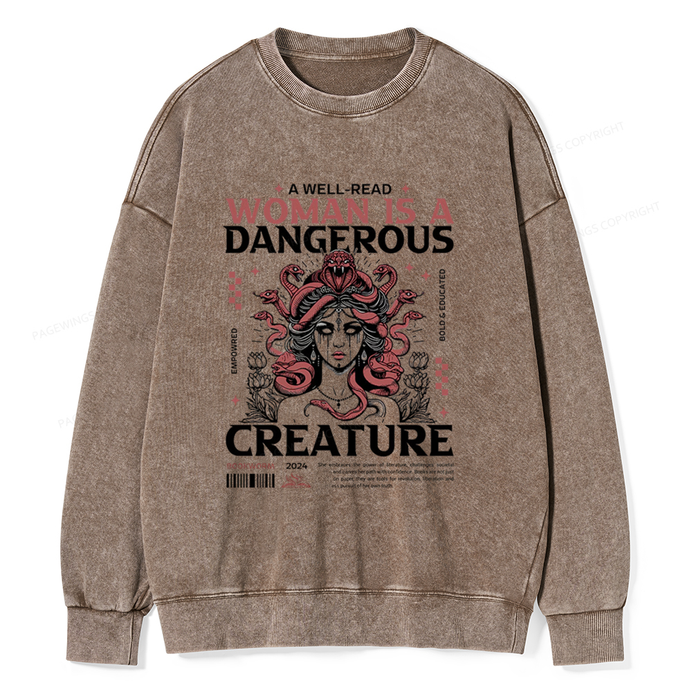Pagewings A Well-Read Woman is A Dangerous Unisex Washed Sweatshirt