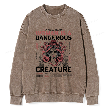 Pagewings A Well-Read Woman is A Dangerous Unisex Washed Sweatshirt