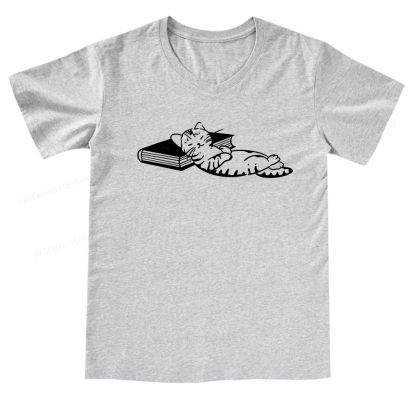 Pagewings A Cat Sleeping On The Book V-neck T-shirt