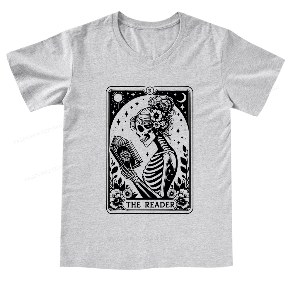 Pagewings Tarot Lover Gift Halloween Skeleton Tee V-neck T-shirt