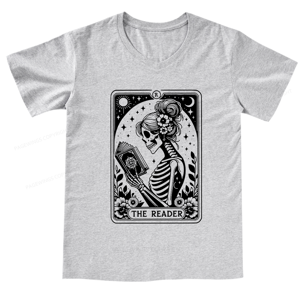 Pagewings Tarot Lover Gift Halloween Skeleton Tee V-neck T-shirt