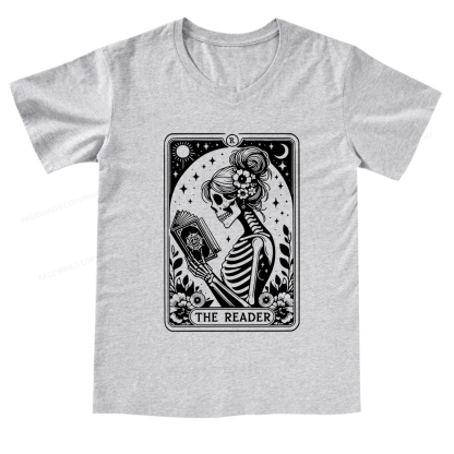 Pagewings Tarot Lover Gift Halloween Skeleton Tee V-neck T-shirt