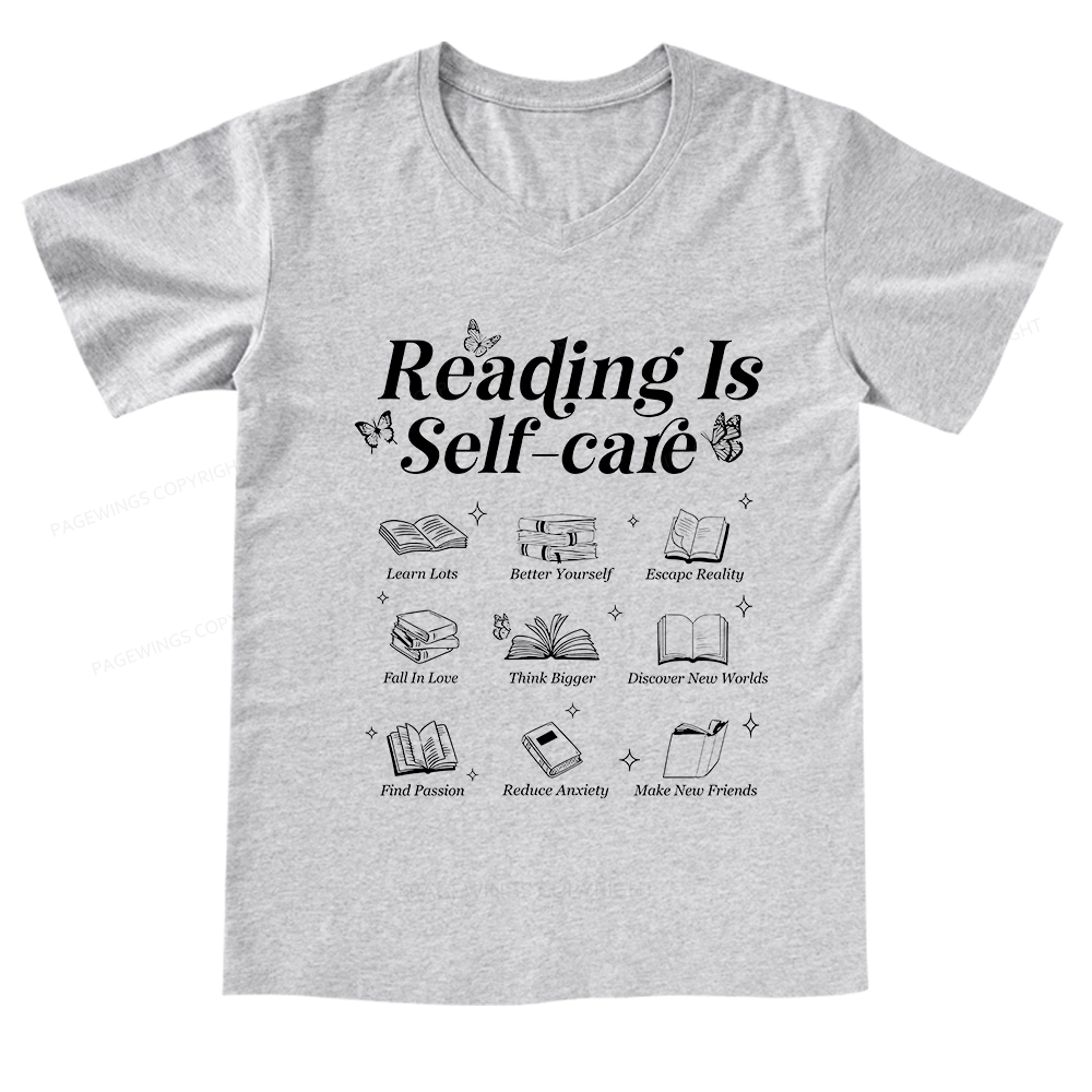 Pagewings Reading Is Self Care V-neck T-shirt