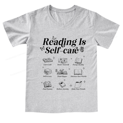 Pagewings Reading Is Self Care V-neck T-shirt
