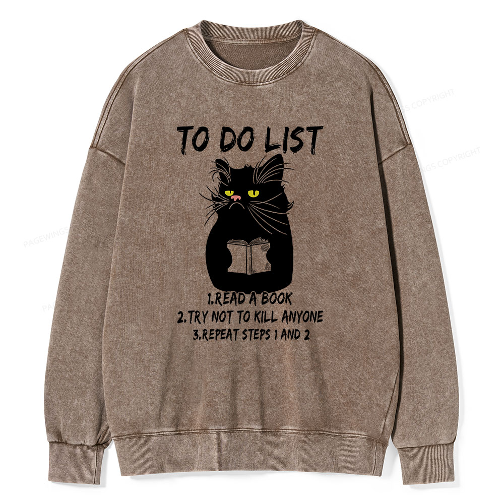 Pagewings Black Cat To Do List Unisex Washed Sweatshirt