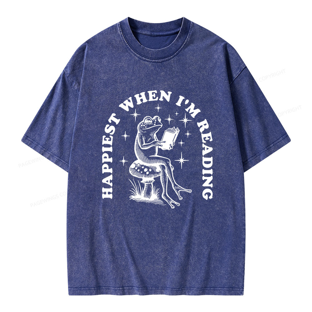 Pagewings Happiest When Reading Unisex Washed T-shirt