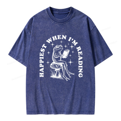 Pagewings Happiest When Reading Unisex Washed T-shirt