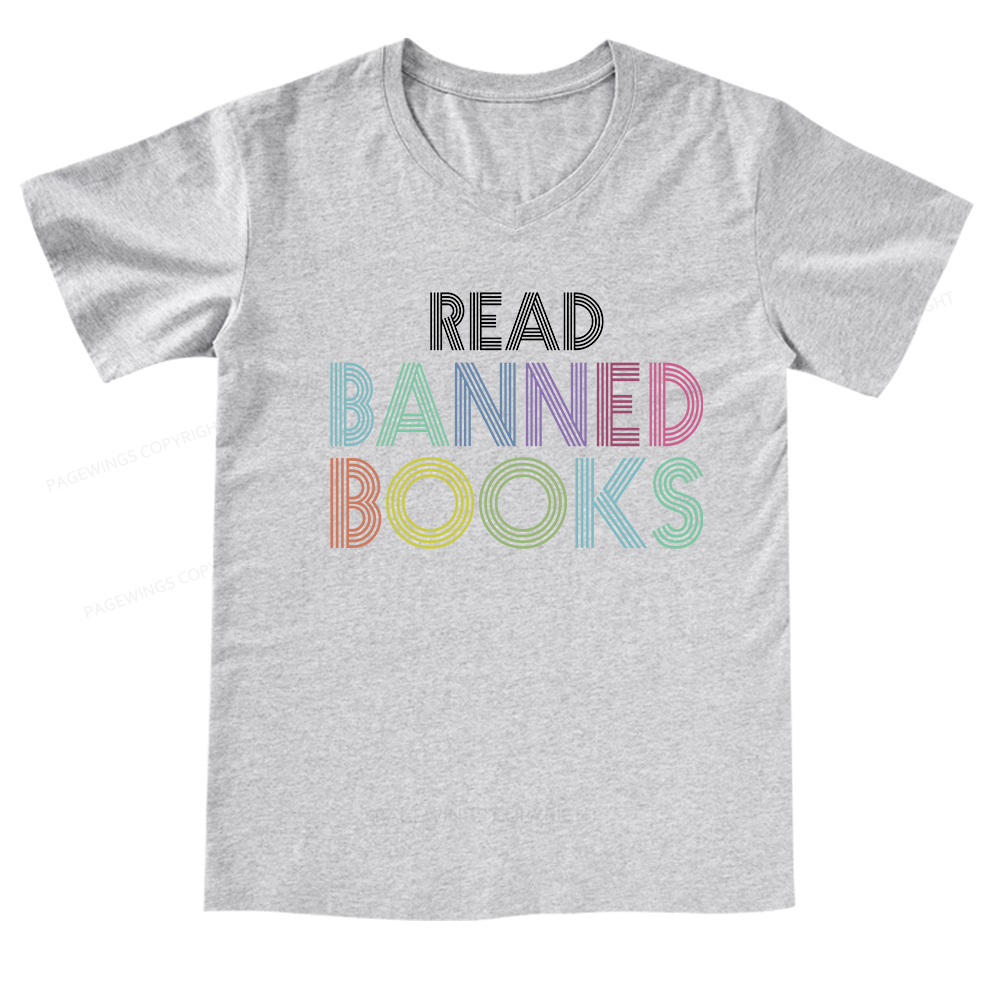 Pagewings Read Banned Books Shirt  V-neck T-shirt