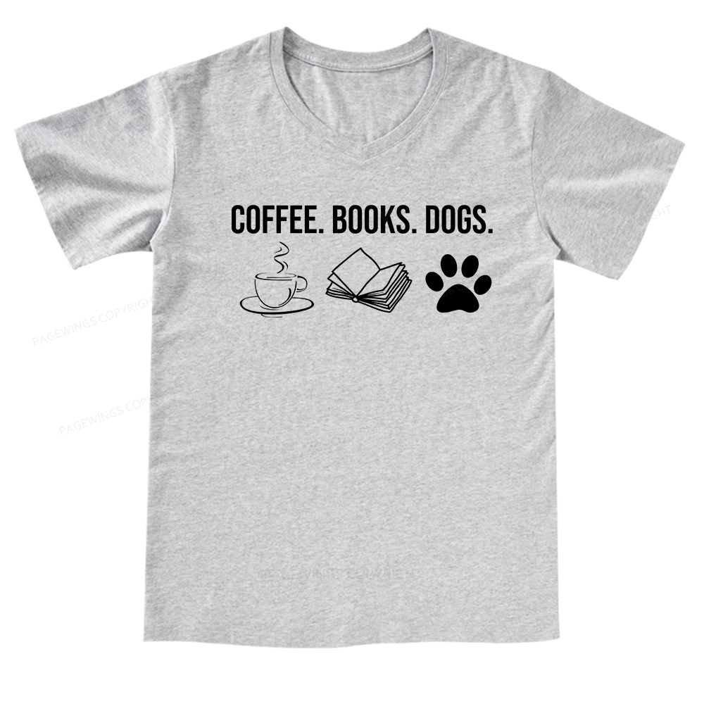 Pagewings Coffee Books and Dogs V-neck T-shirt