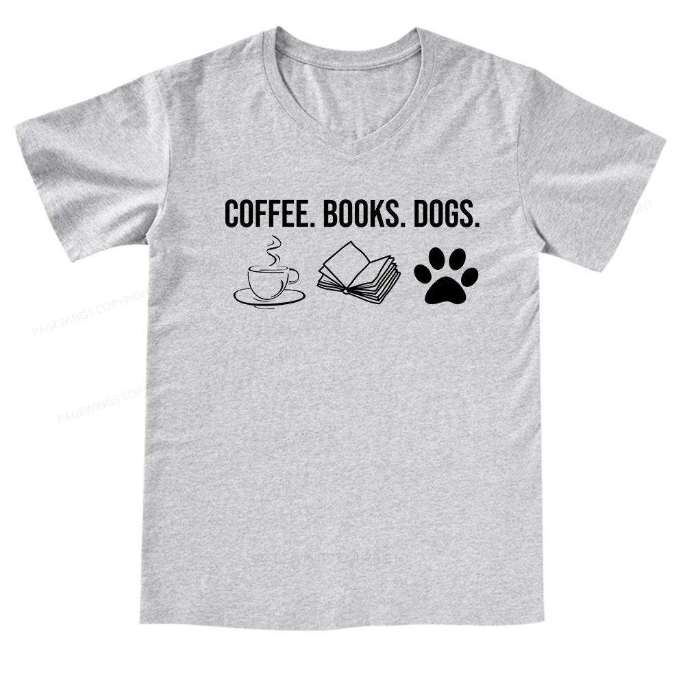 Pagewings Coffee Books and Dogs V-neck T-shirt