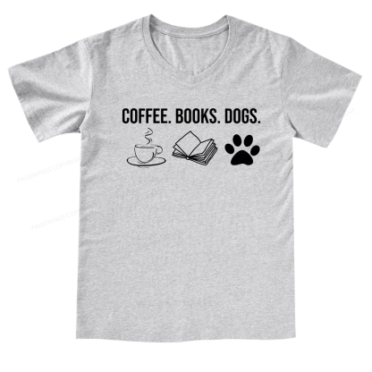 Pagewings Coffee Books and Dogs V-neck T-shirt