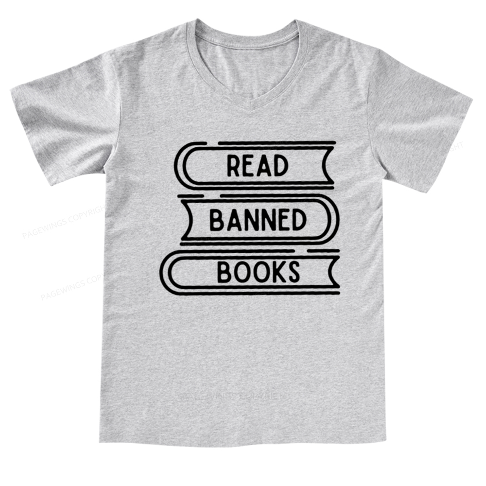 Pagewings Read Banned Books Stack V-neck T-shirt