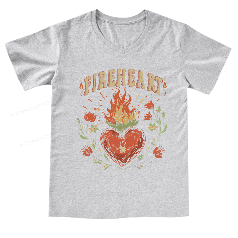 Pagewings Vintage Fire-heart Shirt  V-neck T-shirt