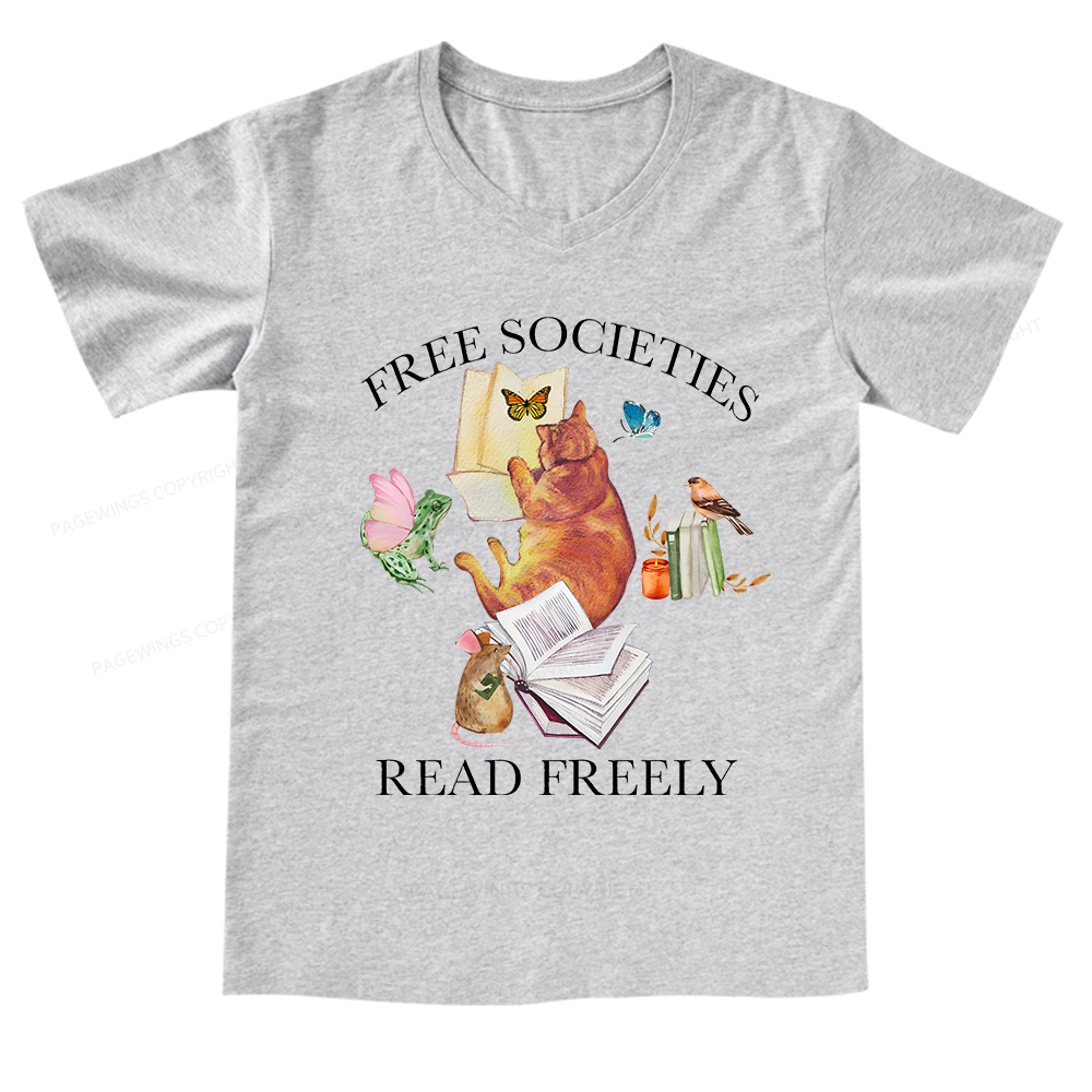 Pagewings Free societies read freely V-neck T-shirt