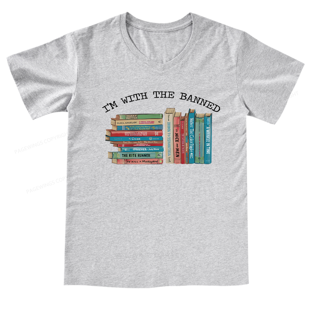 Pagewings I'm With The Banned Books V-neck T-shirt