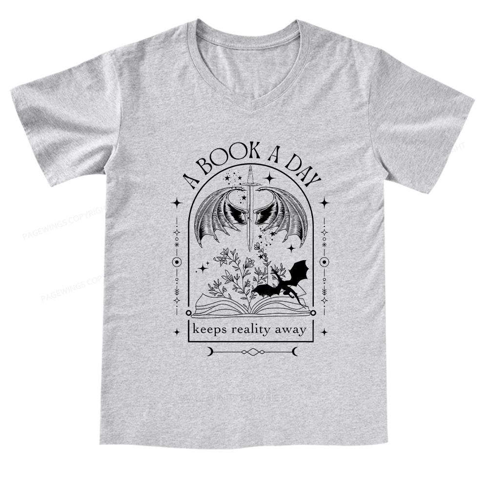 Pagewings A Book a Day Dragon V-neck T-shirt