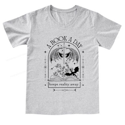 Pagewings A Book a Day Dragon V-neck T-shirt