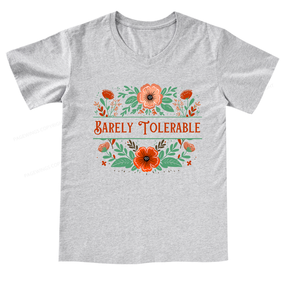 Pagewings Barely Tolerable Book Lover Bookish V-neck T-shirt