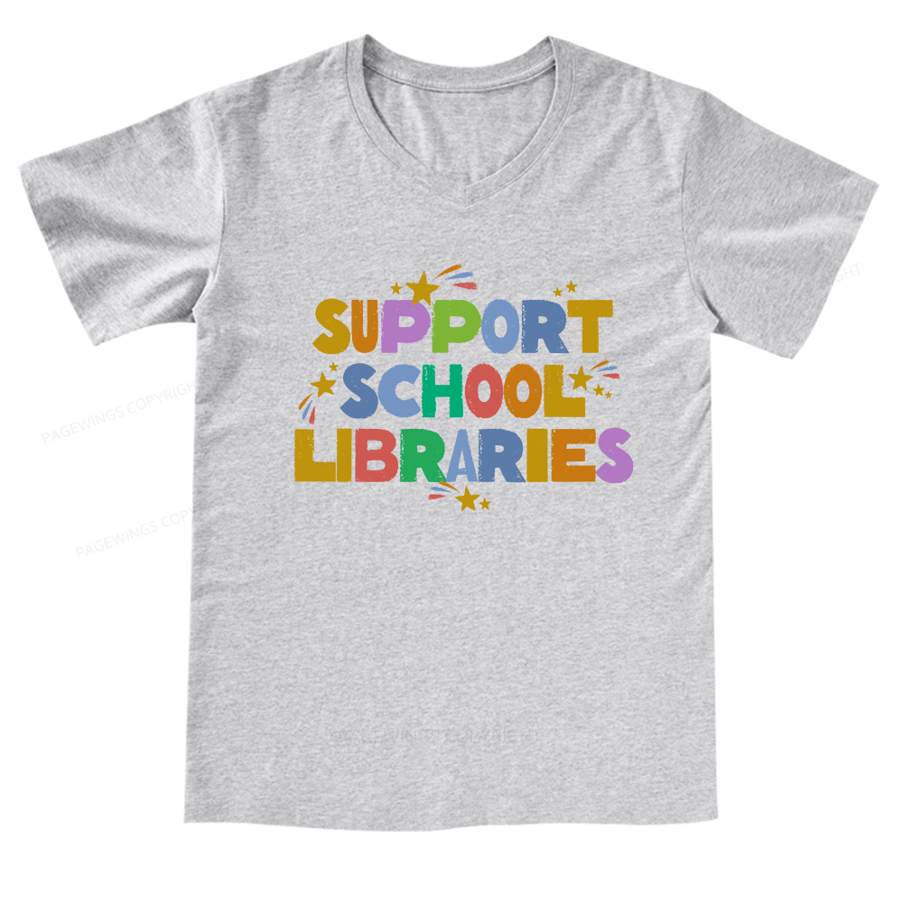 Pagewings Support School Libraries V-neck T-shirt