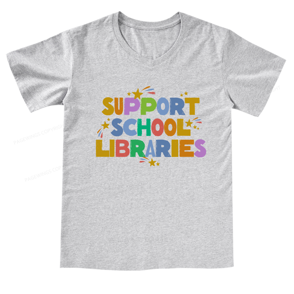 Pagewings Support School Libraries V-neck T-shirt