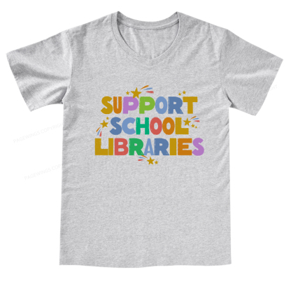 Pagewings Support School Libraries V-neck T-shirt