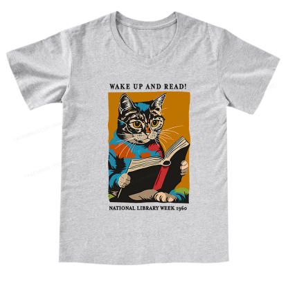 Pagewings Cat Reading Poster V-neck T-shirt