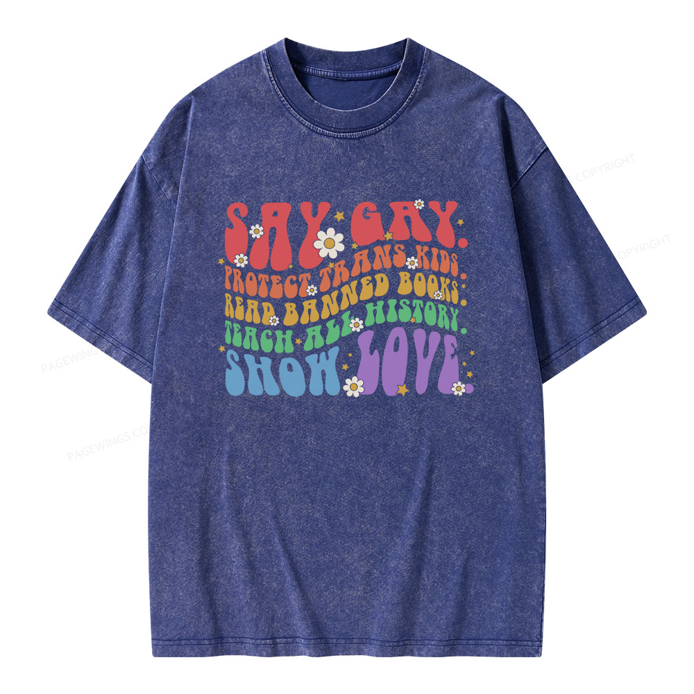 Pagewings Say Gay Unisex Washed T-shirt