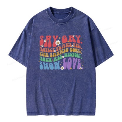Pagewings Say Gay Unisex Washed T-shirt