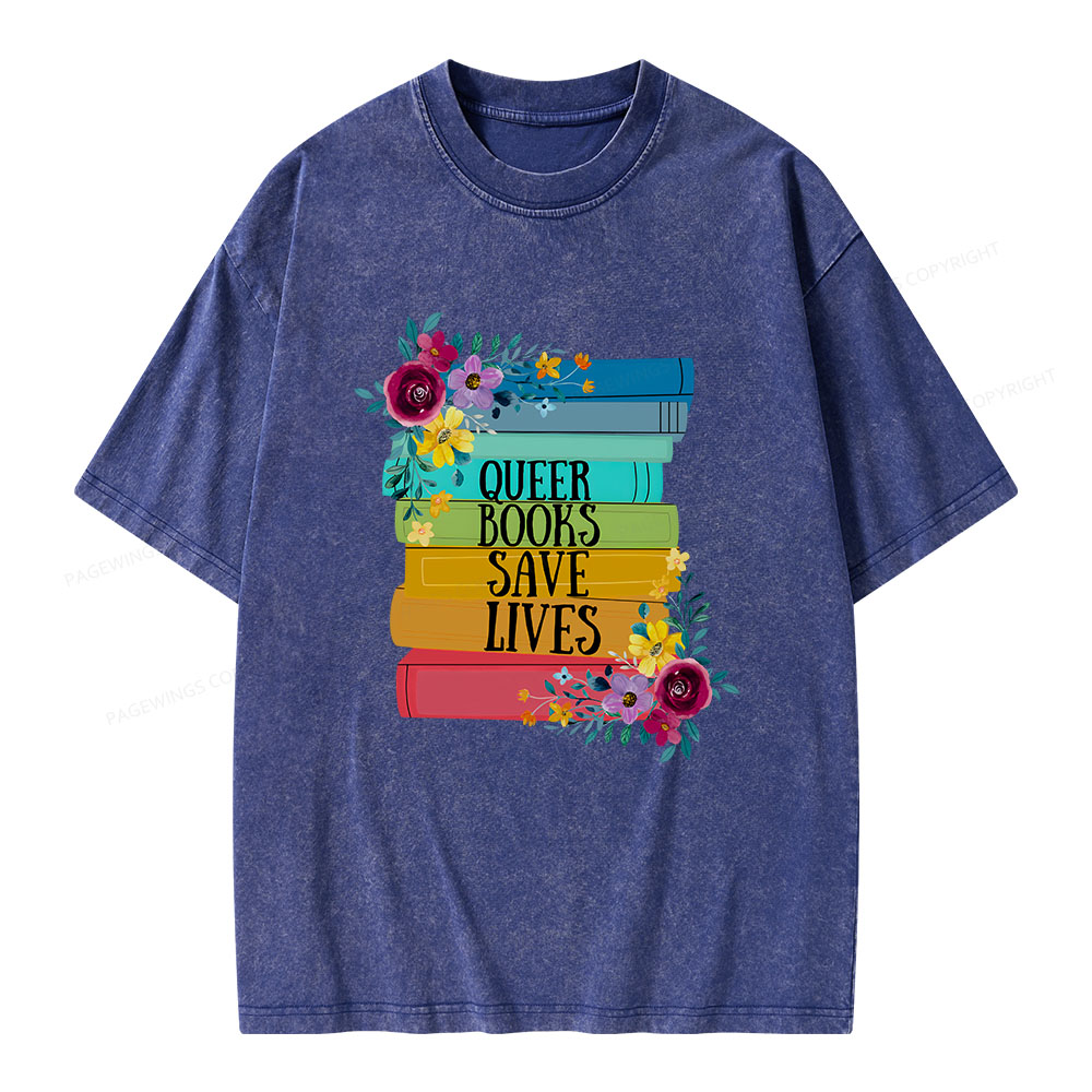 Pagewings Queer Books Save Lives Unisex Washed T-shirt