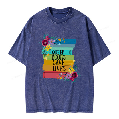 Pagewings Queer Books Save Lives Unisex Washed T-shirt