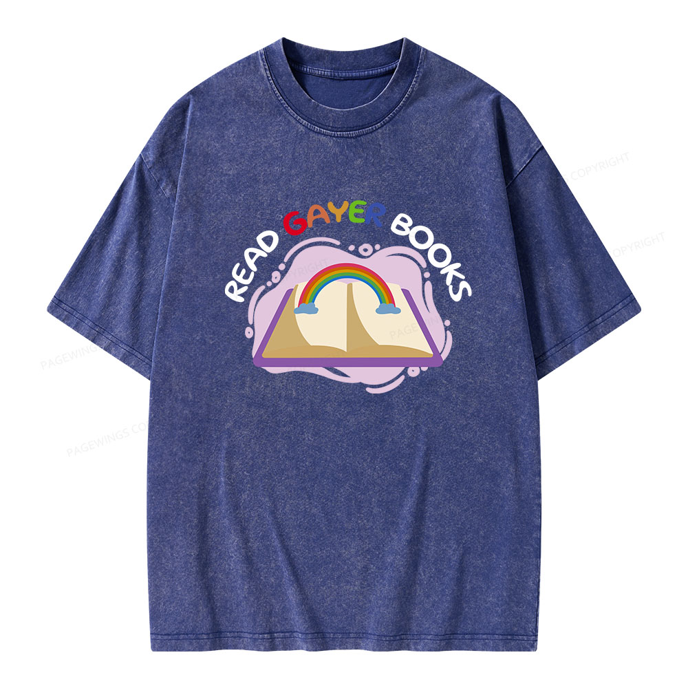 Pagewings Read Gayer Books Unisex Washed T-shirt