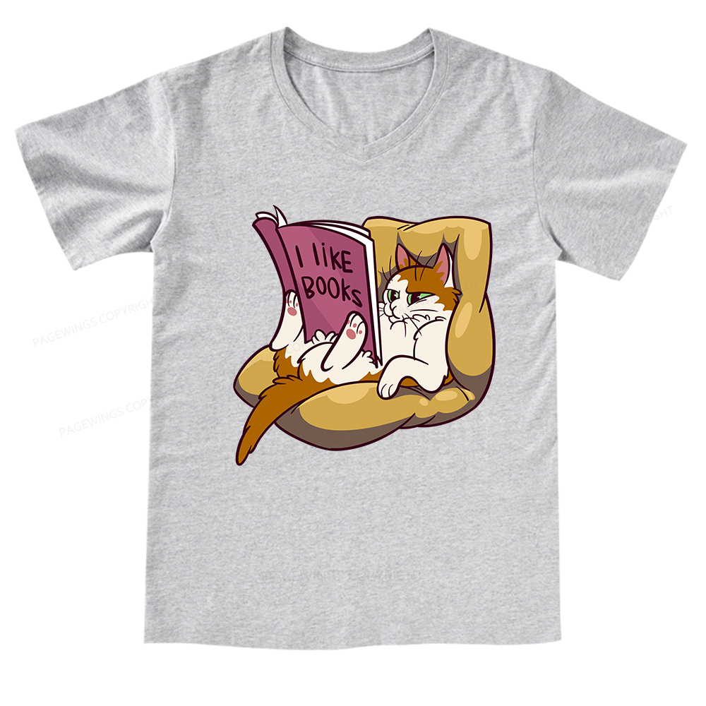 Pagewings A Cat That Likes Reading Books V-neck T-shirt