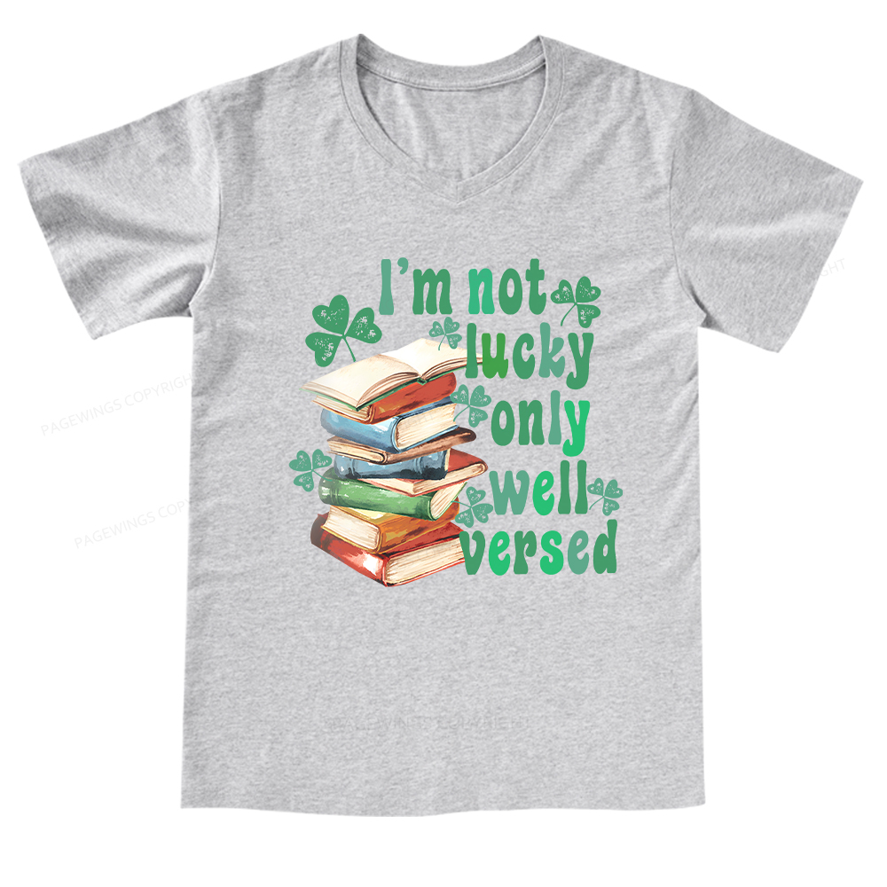 Pagewings St Patty Day Trendy Retro Book Shamrock V-neck T-shirt