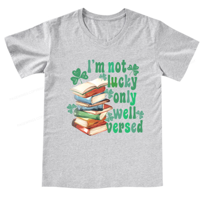 Pagewings St Patty Day Trendy Retro Book Shamrock V-neck T-shirt