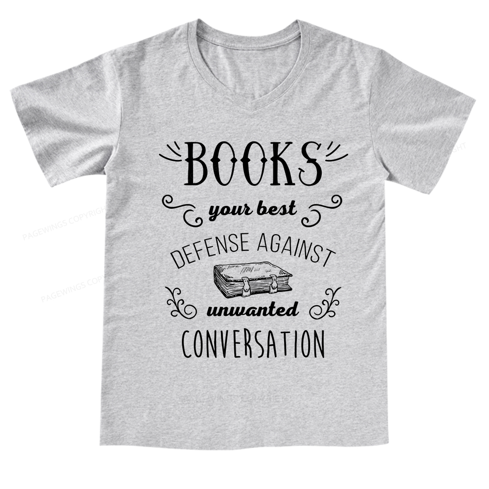 Pagewings Books your best defense Book Reading V-neck T-shirt