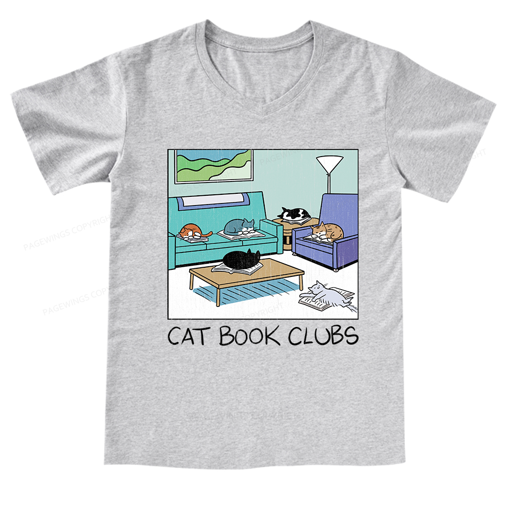 Pagewings Cat Book Clubs V-neck T-shirt