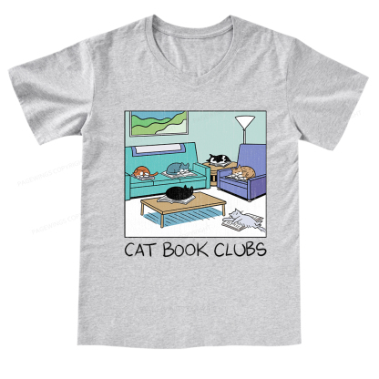Pagewings Cat Book Clubs V-neck T-shirt