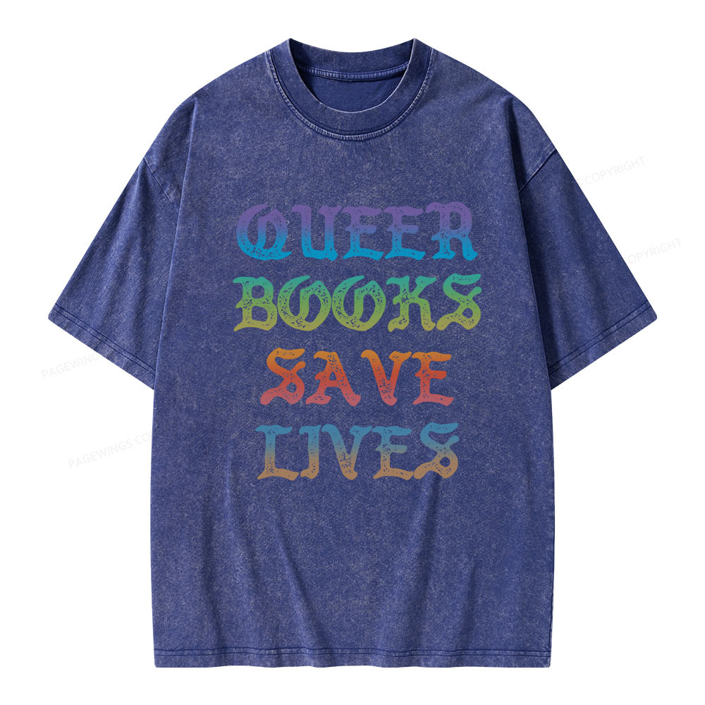Pagewings Queer Books Save Lives Unisex Washed T-shirt