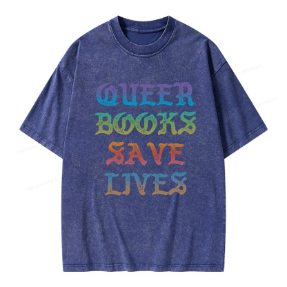 Pagewings Queer Books Save Lives Unisex Washed T-shirt