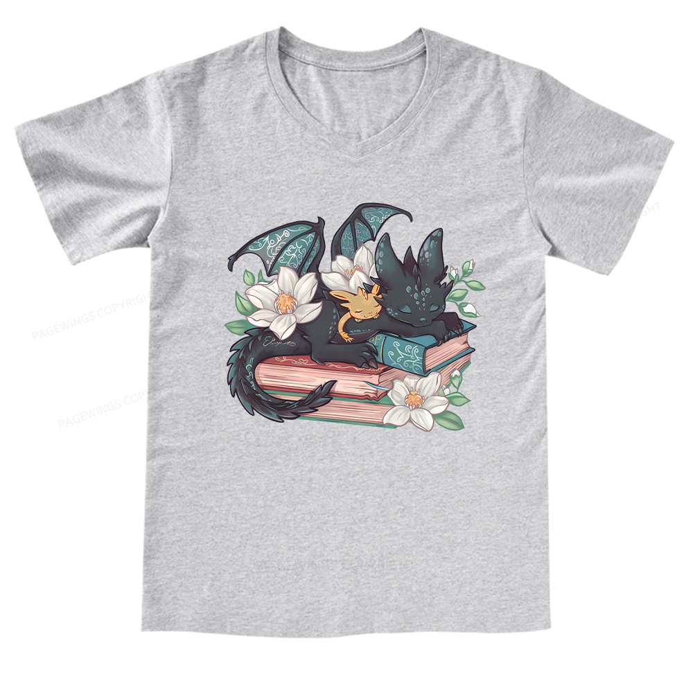 Pagewings Fantasy Book Dragon V-neck T-shirt