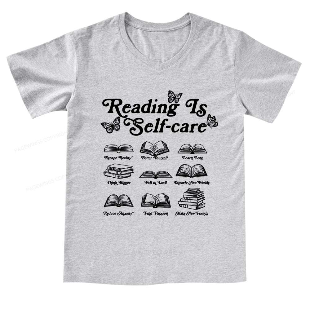 Pagewings eading Is Self-care V-neck T-shirt