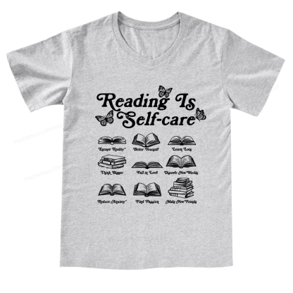Pagewings eading Is Self-care V-neck T-shirt