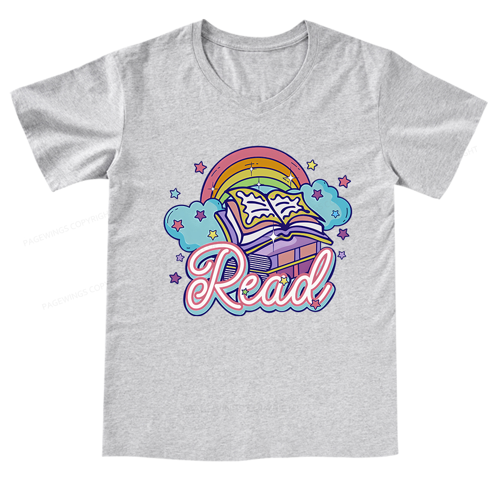 Pagewings Rainbow Book Lover V-neck T-shirt