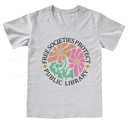 Pagewings Free Societies Protect Public Library V-neck T-shirt