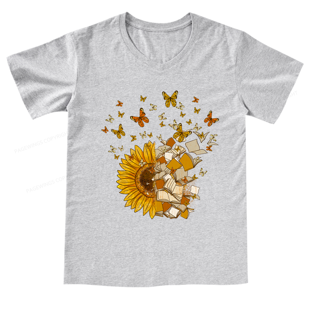 Pagewings Sunflower And Book Harmony V-neck T-shirt