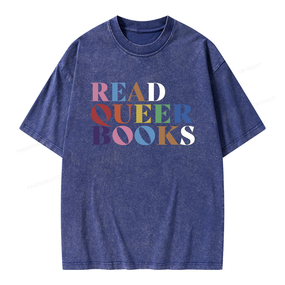 Pagewings Read Queer Books Unisex Washed T-shirt