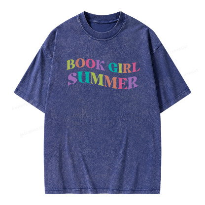 Pagewings Book Girl Summer Unisex Washed T-shirt