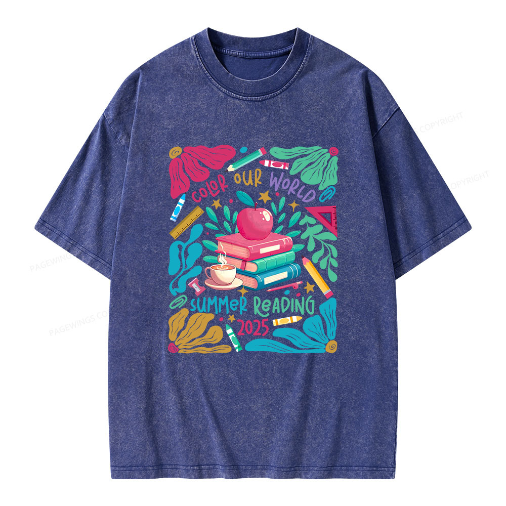 Pagewings Color Our World Summer Reading 2025 Unisex Washed T-shirt